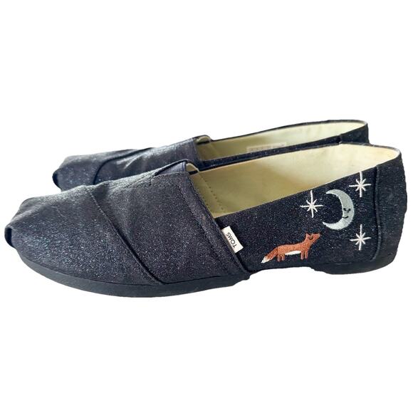 Toms Alpargatas Midnight Blue Glitter Fox-and-Moon Size 6 Flats - Picture 1 of 7